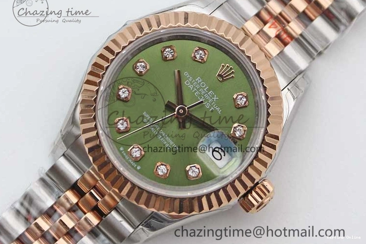 0511 Lady DateJust 28 SS RG TWF 1:1 Best Edition Green Dial Diamonds Markers on Jubilee Bracelet NH Trendsetting 2130